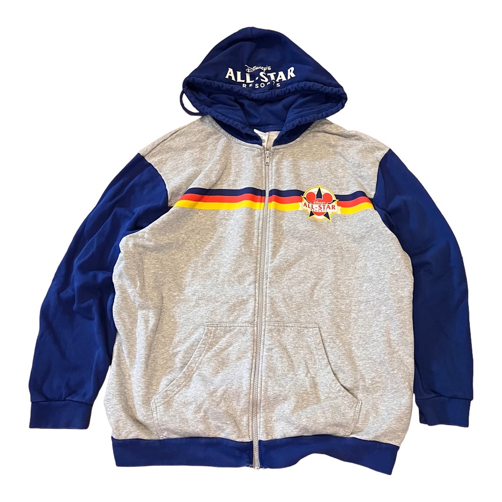 Disney Mickey Mouse Hoodie Adult XL Gray All Star Resort Full Zip Blue